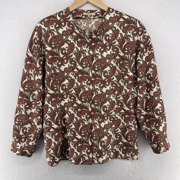 ADDENDA Top Womens M Paisley Shirt Blouse Button Front Long Sleeve Brown VTG - Picture 1 of 13